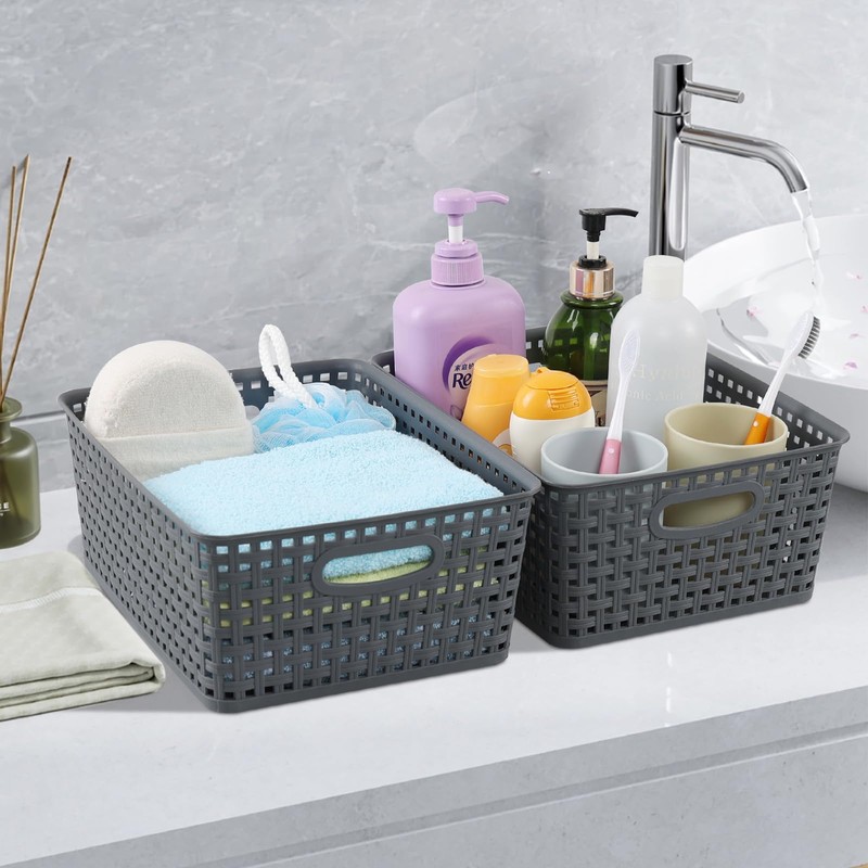 Guankan 6-Pack Plastic Weave Storage Basket Organizer, Plastic Kitchen Cupboard