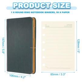 PATIKIL 6 Ring Binder Cover, A7 Leather Notebook Binder Mini Refillable Loose Leaf Personal Planner with 50 Lines Paper, Green