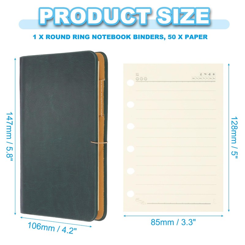 PATIKIL 6 Ring Binder Cover, A7 Leather Notebook Binder Mini