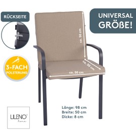 LILENO HOME Garden Chair Cushions in Taupe [Set of 1 - Low-Back] - Comfortable Loungers as Seat Cushions for Garden Furniture - Chair Cushion for Garden Chairs and Folding Chairs Dub