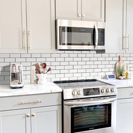 STICKGOO 10 Sheets Peel and Stick Backsplash, Aluminium Composite 3D Wall Panel, Faux Ceramic Look Subway Tile, Polished White Stick on Kitchen Backsplash