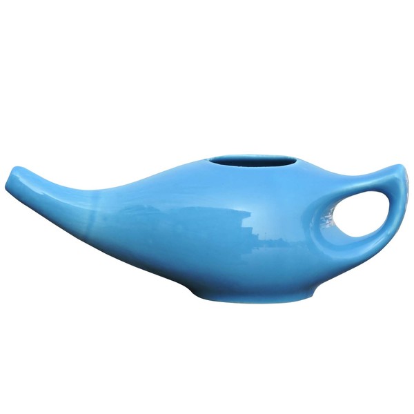 Porcelain Ceramic Neti Pot for Nasal Cleansing - Natural Treatment for Sinususes, Infection and Constipation - Neti Pot with 10 Bags of Neti Salt + Instructions (Blue)