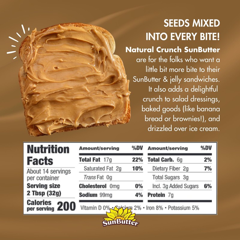 SunButter Crunch Sunflower Seed Butter, 16 oz Nut-Free Spread with