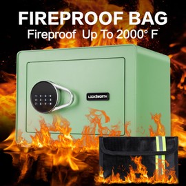 1.0 Cubic Feet Safe Box, Small Safe W/Fireproof Bag, Removable Shelf, Alarm System, Digital Electronic Security Money Box for Cash, Document, Home,Office, Hotel Use, Green，9.84"D x 13.78"W x 9.84"H