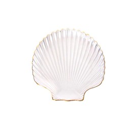 esowemsn 1PC Clear Glass Dinner Plate Scallop Shaped Fruit Plate Dessert Plate with Gold Edge Best for Home Party Fruit Salad Vegetable Biscuit