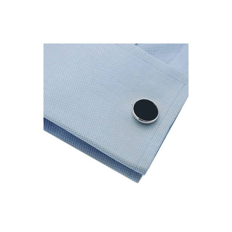 Silver Onyx Cuff Stud Button Set n02798, Brass, Onyx