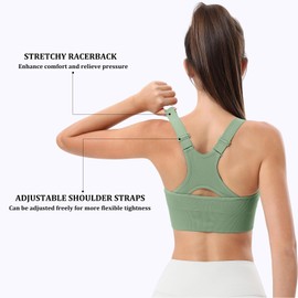 Atxnn Women's Sports Bra Adjustable Wide Shoulder Strap Yoga Bra Push Up Bustier Racerback Seamless Padded Without Underwire for Fitness Running Jogging, 3 Pieces (Black&White&Green)