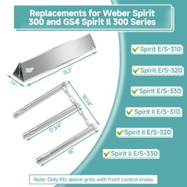 Flavorizer Bars & Grill Burner for Weber Spirit 300 and GS4 Spirit II 300, Spirit E310 E315 E320 E330 S310 S315 S320 S330 Series Gas Grills with Front Control Knobs, Grill Parts for Weber 7636 69797