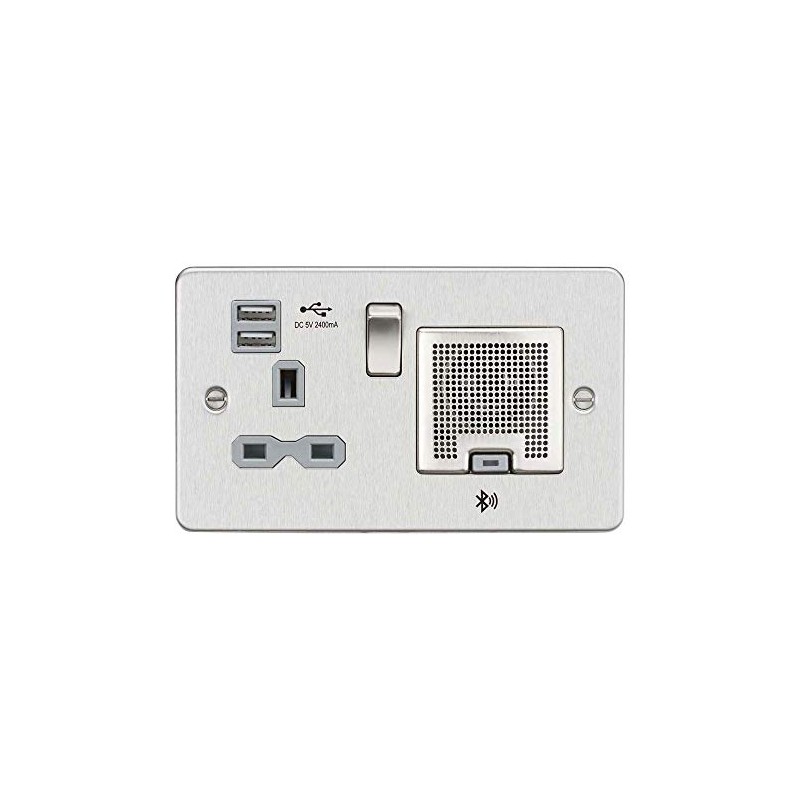 Knightsbridge FPR9905BCG FPR9905 Flat Plate 13A Socket, USB Chargers (2.4A)