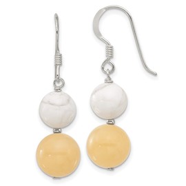 925 Sterling Silver White Howlite Yellow Dyed Jade Shepherd Hook Earrings 39x10.5mm Wide Stud Earring for Women
