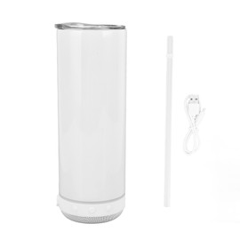 20oz/600ml Portable Music Tumbler Cup Detachable Bluetooth Speaker Cup Vacuum Insulated Mug for Men WomenWhite Bottom