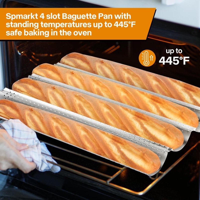 Spmarkt Silver French Baguette Bread Pan, 4 Slot Baguette Pan