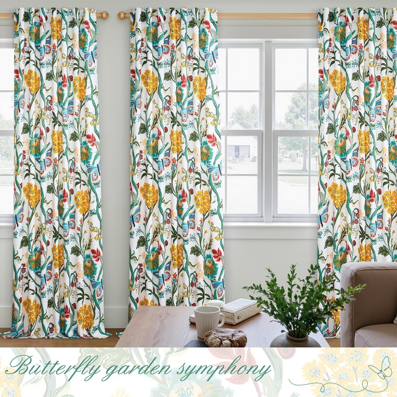 90 Inches Long Butterfly Flower Patterned Curtains Aesthetic Pretty Drapes