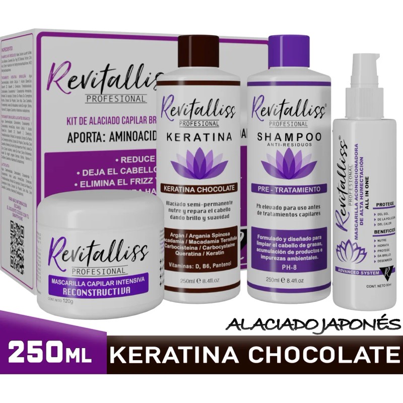 Tratamiento Keratina Brasilea Alaciado Permanente Kit 250