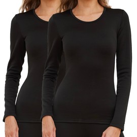 The Essentials Wardrobe 2PK Ladies TEW Long Sleeved Thermal Top - Black - 8-10