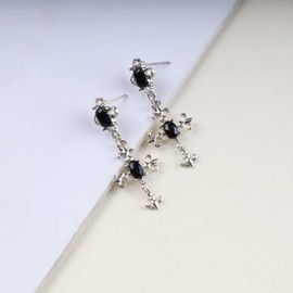 Iaceble Gothic Cross Earrings Dangle Onyx Cross Stud Earrings Black CZ Cross Dangle Earring Silver Cross Drop Earrings Jewelry for Women and Girls
