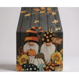Artoid Mode Fall Gnomes Pumpkins Sunflower Maple Leaves 13" x 108" Table Runner