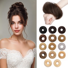 S-noilite Messy Bun Hair Piece Human Hair, Straight Dark Brown Human Hair Bun Hairpieces for Women Girls Smoothed Updo Donut Chignon Ponytail Extensions (1 Count)