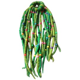 Hair Scrunchy, Scrunchie, Long Felt, Elasticated, Beaded, Extensions, Dreadlocks (Green/Lime)