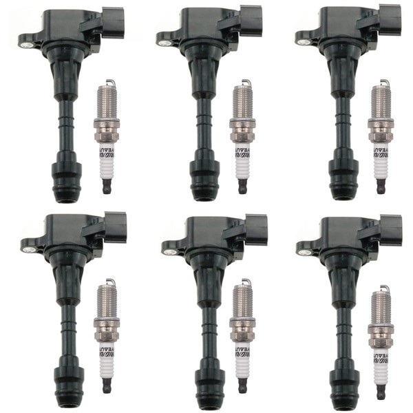 OYEAUTO Ignition Coils Iridium Spark Plugs kit Set of 6 Compatible with 02-06 Altima 3.5L Nissan Infiniti Maxima Murano Pathfinder Quest 350z FX35 G35 UF349