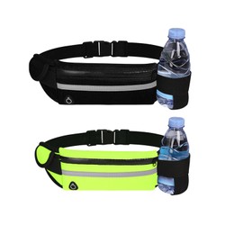 SSKHE 2PCS Running Belt, Running Waist Pack for Phone, with Headphone Jack and Water Bottle Holder, Adjustable Running Belt with Reflective Strip, Waist Waterproof Bag for Women and Men