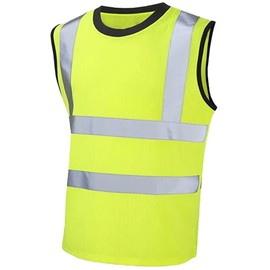 Hi-Vis Sleeveless T-Shirt for Men High Visibility Safety Vest Reflective Workwear Hi Viz T-Shirts -Yellow-L