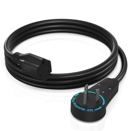 Maximm Cable 4 Feet 360° Rotating Flat Plug Extension Cord/Wire, 3 Prong Grounded Wire 16 Awg Power Cord - Black UL Certified