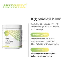 Nutritec D+ Galactose Powder High Purity 500 g, Dietary Supplement with D+ Galactose