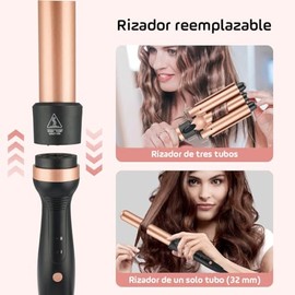 Rizador de Cabello 4 en 1, Juego de 4 Rizadores Para Cabello de Cerámica, Tenazas Para Rizar Cabello de Temperatura Ajustable con Guantes, Herramientas de Peinado para Cabello Largo y Corto