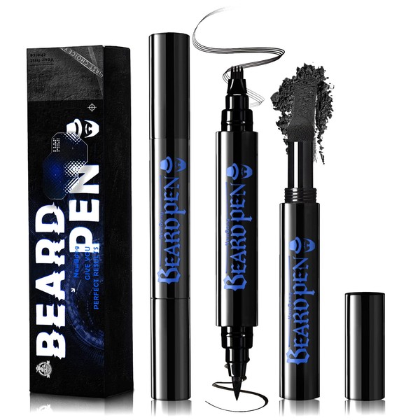 NewBang Beard Pencil Filler For Men,4 Tip Beard Filler Pen Kit Beard Pen,Waterproof and Longlasting Beard Pen,Creates Natural Looking Moustache,Beard& Eyebrows(Black,2PCS)