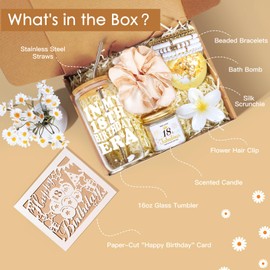 iAOVUEBY 18th Birthday Gifts for Girls, Gifts for 18 Year Old Girl, 7PCS Birthday Gift Basket Box with 16oz In My 18th Era Glass Cup for Sister, Daughter, Niece, Granddaughter & Friends