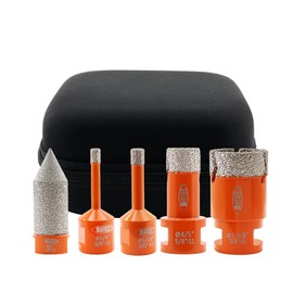 BGTEC Diamond Core Drill Bit Kit - 5pcs, 5/8"-11 Thread, 6/8/20/35mm+0-20mm Chamfer Bit - Porcelain Tile, Ceramic, Marble, Brick