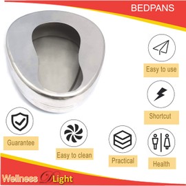 WellnessD'Light - Bedpans for Elderly Men & Women, Heavy Duty Autoclavable Stainless Steel Bedpan for Medic Centers and Home Use, 14'' x 11 3/8'', Silver