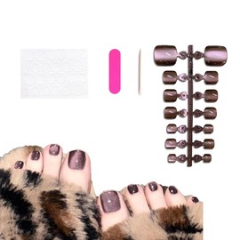 Auriselle 14 Stück Kristall Cat Eye Press On Zehennägel Glänzend Braun Farbverlauf Quadratische Fake Zehennägel Mittel French Fingernägel Künstliche Nägel Für Frauen