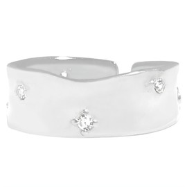 NicoWerk SRI1015 Women's Silver Ring with Stone Made of 925 Sterling Silver Shiny Wide Smooth Band Ring Elegant Zirconia Elegant Adjustable Open, Silver