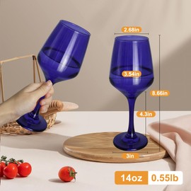 GLAZVIA Purple Wine Glasses Set of 6, 14oz Stemmed Glasses, Thick & Colored, Dishwasher Safe Stemware for Red or White, Gift for Party, Holiday, Anniversary, Restaurant, Home Bar, Daily Use