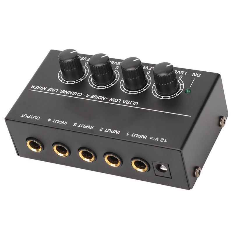 4 Channel Line Mixer Stereo Compact Low Noise Adjustable Volume