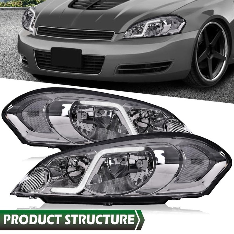 LQI LED Headlight Assembly Lamps Compatible with Chevy Impala 2006-2013/