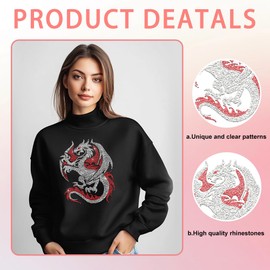 GOMAKERER 1 Pc Dragon Pattern Rhinestone Iron on Hotfix Transfer Decal, Bling DIY Patch Clothing Repair Applique T-Shirt Vest Shoes Hat Jacket Decor Clothing DIY Accessories