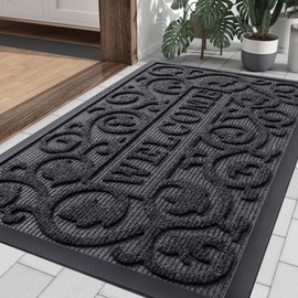 Smiry Welcome Door Mat, Heavy Duty Front Door Mat Outside Entrance, Sturdy Trap Dirt and Moisture Rubber Indoor Outdoor Door Mat, Easy Clean Low Profile Doormat Outdoor Entrance, 29.5x17 Inch, Grey