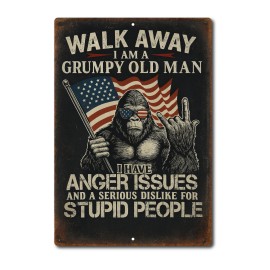 Unbranded Grumpy Old Man Tin Sign 8x12 Funny Bigfoot Patriotic Wall Decor Man Cave Gift