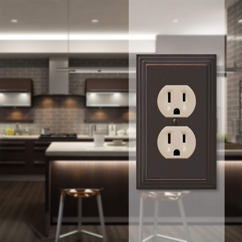 AMERELLE 84DVB Steps Single Duplex Cast Metal Wallplate in Aged