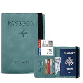 TEALWOLF Passport Holder Cover Wallet, Cover Wallet RFID Blocking Leather Card Case Travel Accessories for Women Men (Blue)