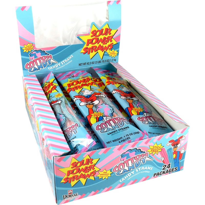 Sour Power Candy Straws Cotton Candy 1.75 oz (Pack of