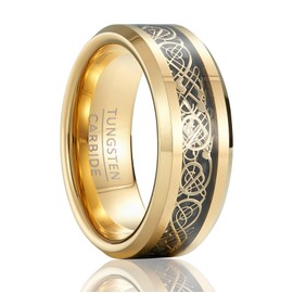 SOXEMAN 1 x Exquisite Glamorous Men's Tungsten Steel Ring Durable Scratch Resistant Gold Plated Gorgeous Patterned Design for Daily Wear and Gift, Tungsten Carbide, No Gemstone