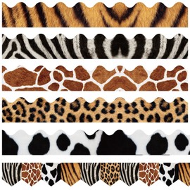 Classroom Bulletin Board Borders Safari Animal Classroom Borders for Wall Decorations DIY Leopard Tiger Cow Print Bulletin Board Sticker for School Jungle Decorations Supplies, 6 Styles (60 Pieces)