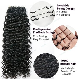 RHEANNA Pre Looped Crochet Human Hair Curly For Black Women Pre Separated Knotless Ocean Wave Crochet Hair Human Hair Water Wave Bundles 22inch 120g