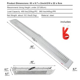 Ruedamann 83" Folding Motorcycle Ramp, 480 lbs Capacity Steel Bike Ramp for Truck, Anti-Slip Loading Ramp for Dirt Bike, ATV, Lawn Mower, Outdoor Powersports, 1PC for Pickup Trailer & Tailgates