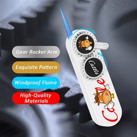 Mini Jet Torch Lighter Rocker Arm Inflatable Lighter Pocket Torch Lighter Cool Creative Windmill Lighter Windproof Portable Lighter for Candle Cooking BBQs (White)