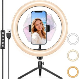 Ring Light, Tripod, 10 Inches, 30 Levels of Dimming, Actress Light, USB Powered, 3 Color Modes, High Brightness LED, Computer Stand, Light, LED Light, Photography, Online Meetings, Live Distribution